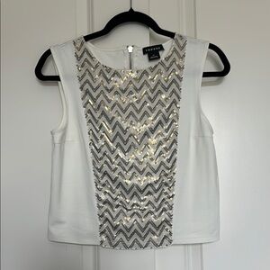 TROUVÉ Full Zip Back Sequined Sleeveless Top Off-white Size M